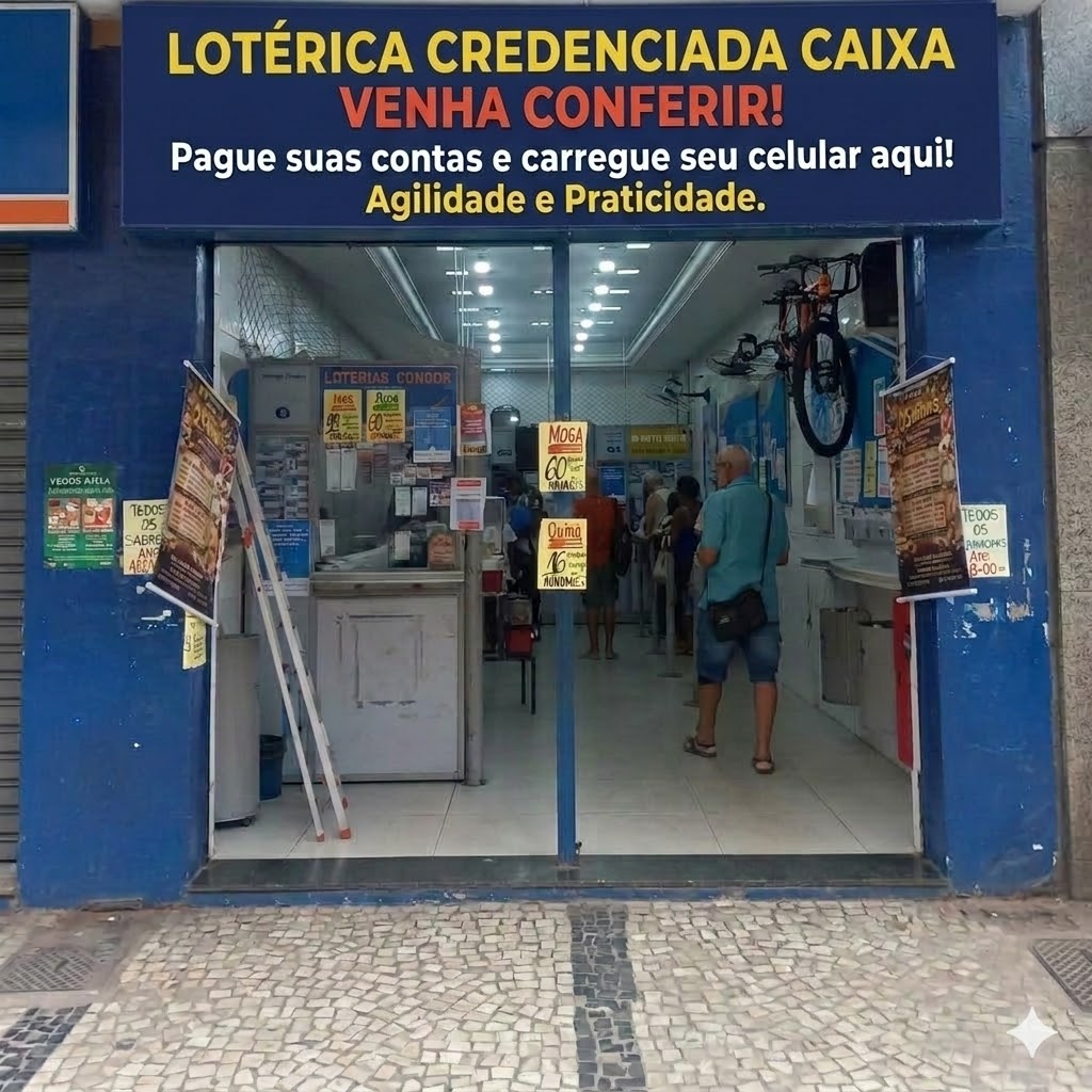 Fachada de lotérica credenciada pela Caixa
